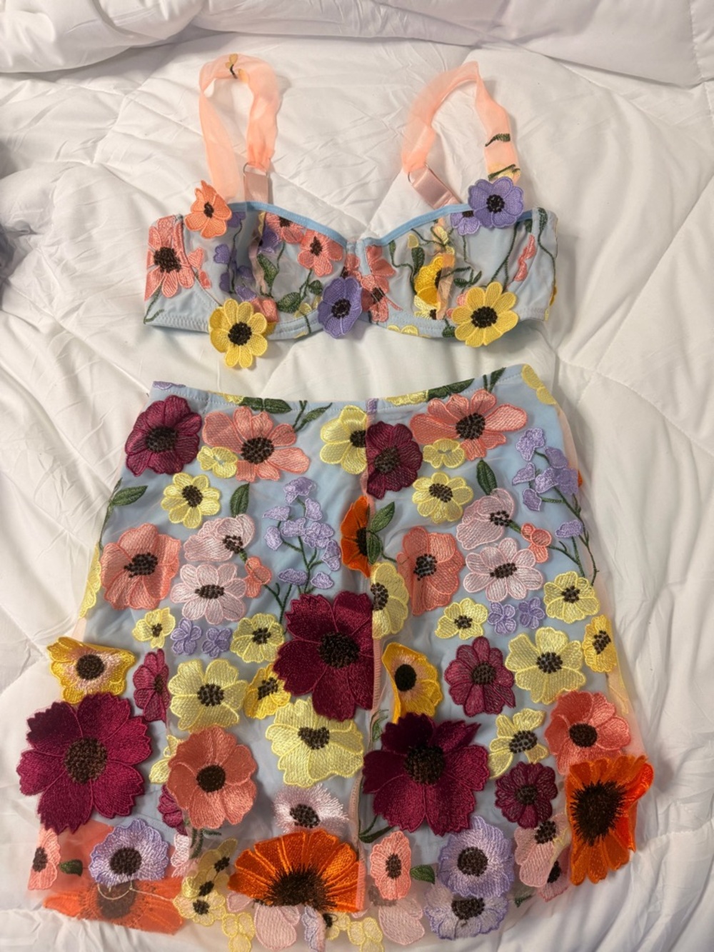 Finesse Pastel Blue Floral Appliqué Top